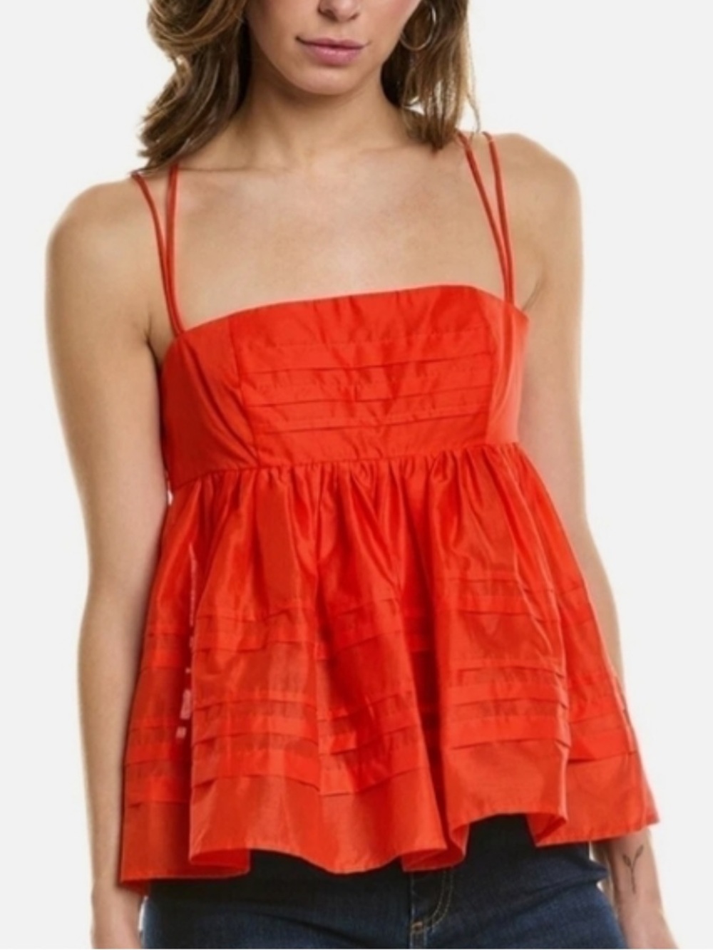 STAUD Bright Red Double-Strap Peplum Camisole